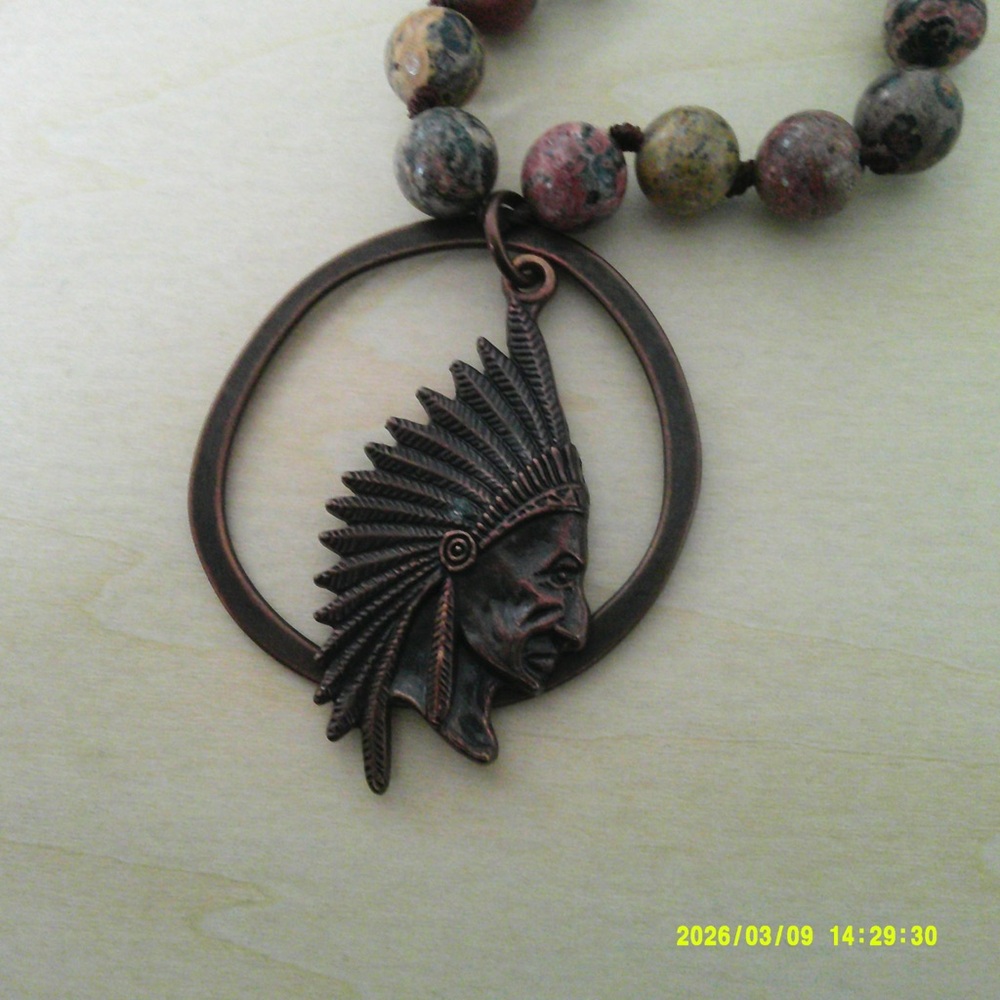 Copper-Tone Native Chief Pendant Necklace in Brown/Antique Copper
